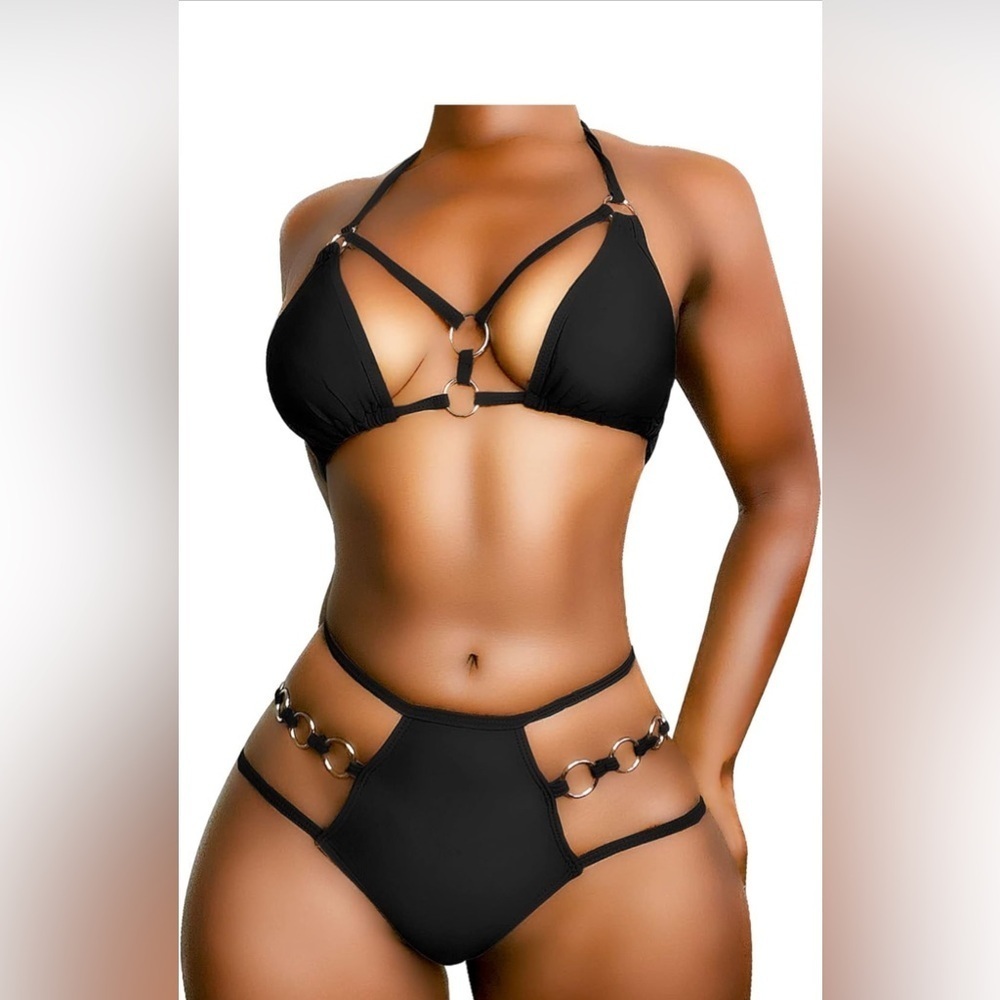 EJsoyo Silver Rings Cheeky Bikini Swimsuits String Push Up Padded XL